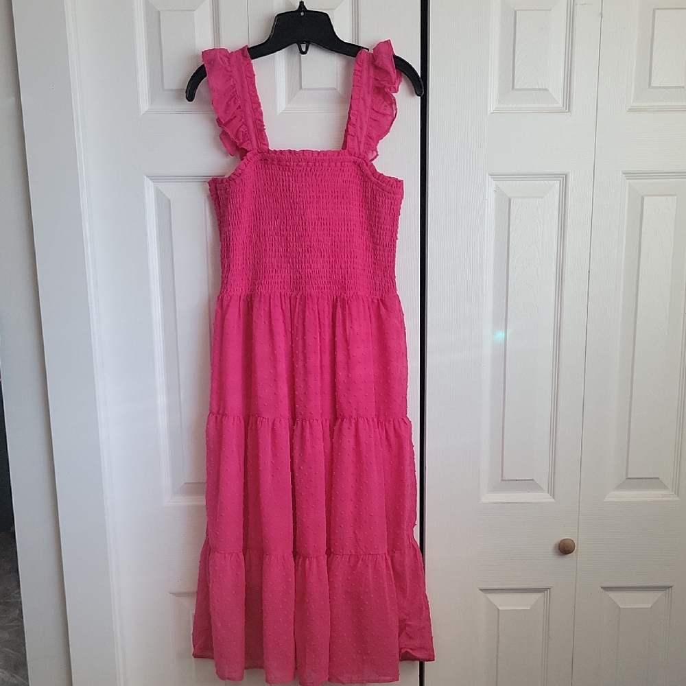 Warehouse Bright Pink Ruffled Dress - Picture 1 of 9